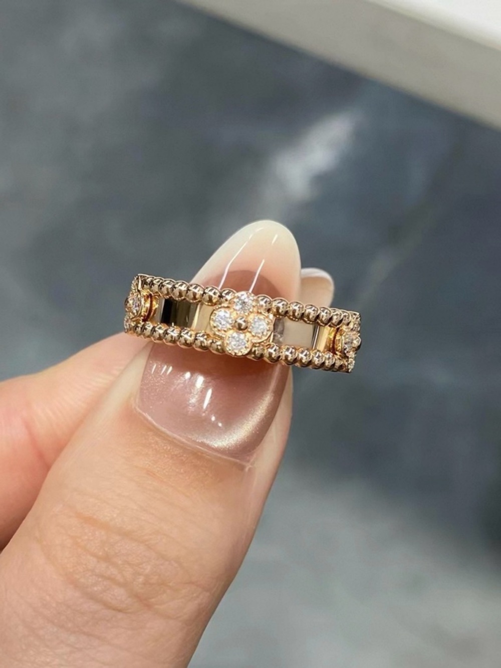 Gold Floral CZ Accent Ring - 5 Sparkling Flower Band (used silver coding)